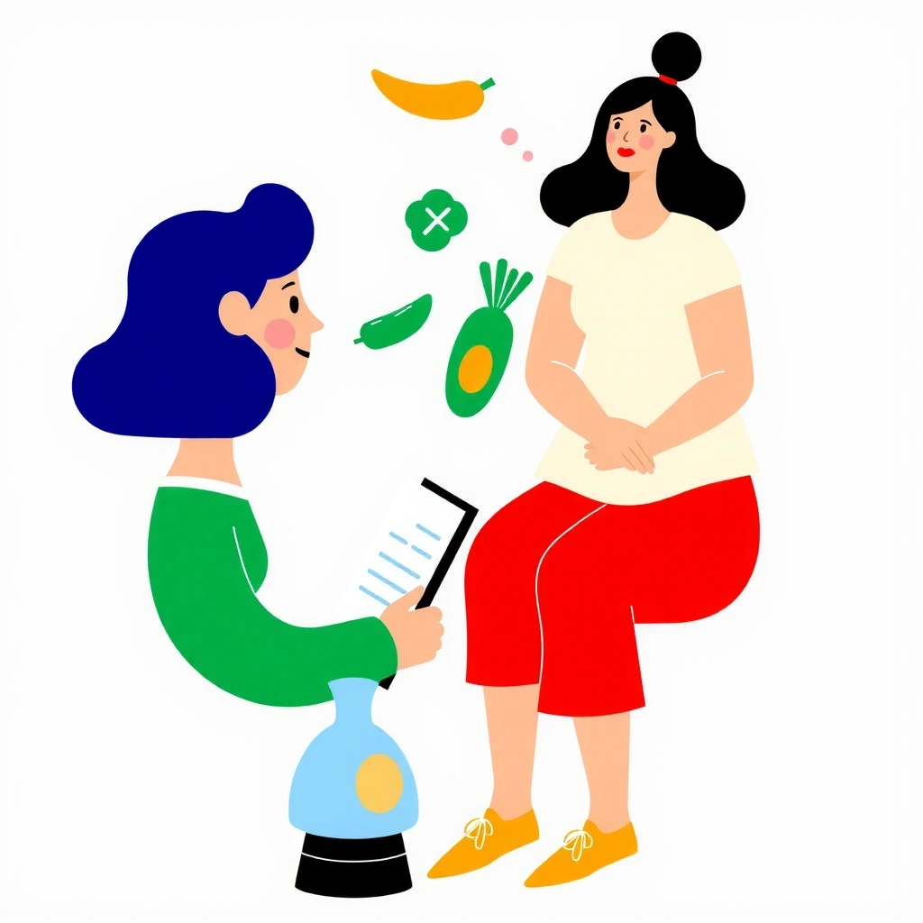 Ilustración de consulta con nutricionista